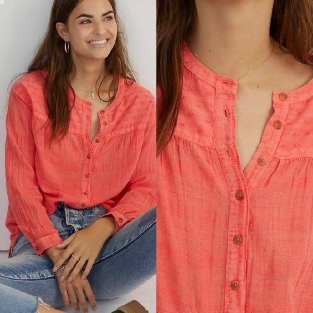 NWT: Anthropologie Mila Draped Buttondown Blouse Womens XS Coral Red Top Light